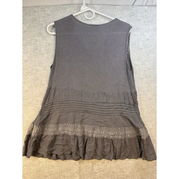 POL Women's Large Tank Gray with lace, peplum Boho summer Cottage Chic - Picture 4 of 7